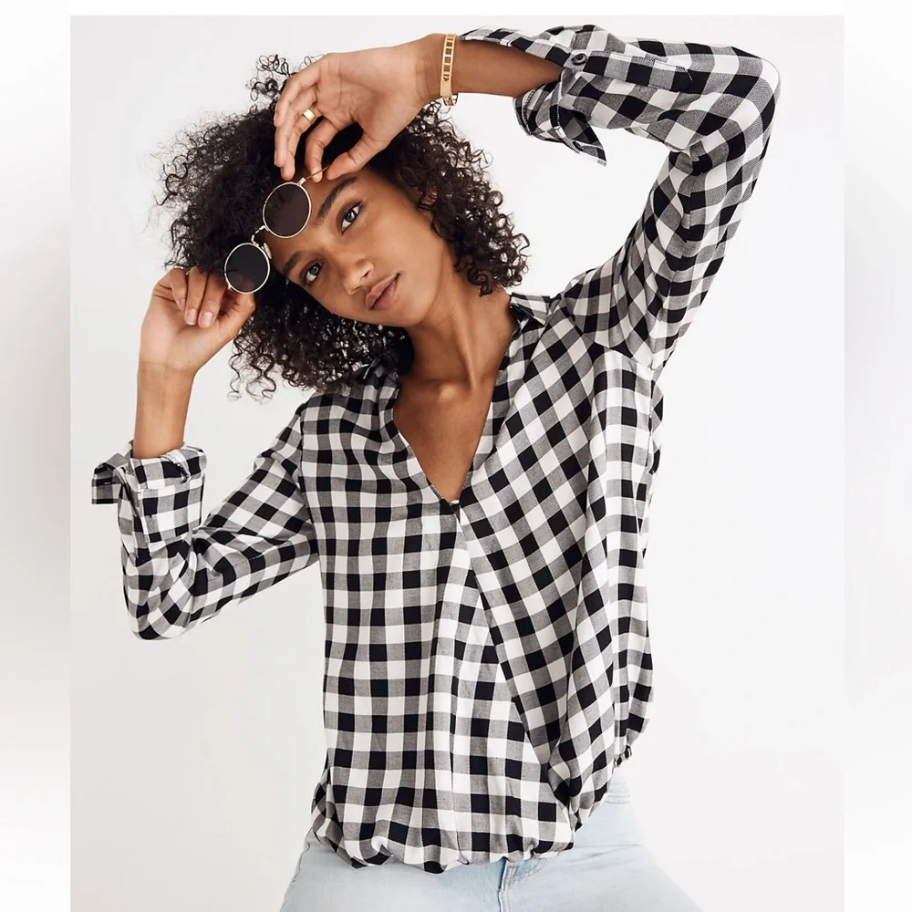 Madewell Wrap-Front Shirt in Buffalo Check - Picture 2 of 6
